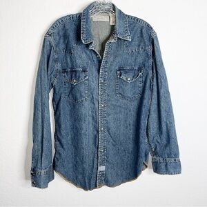 Levi Strauss Shirt Men Large Chambray Snap Button Western Blue Button Up Rodeo H